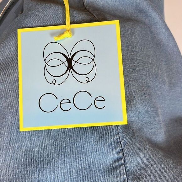 NWT CECE Pintuck Mock Neck Chambray Dennim Blouse Size S - Picture 6 of 6